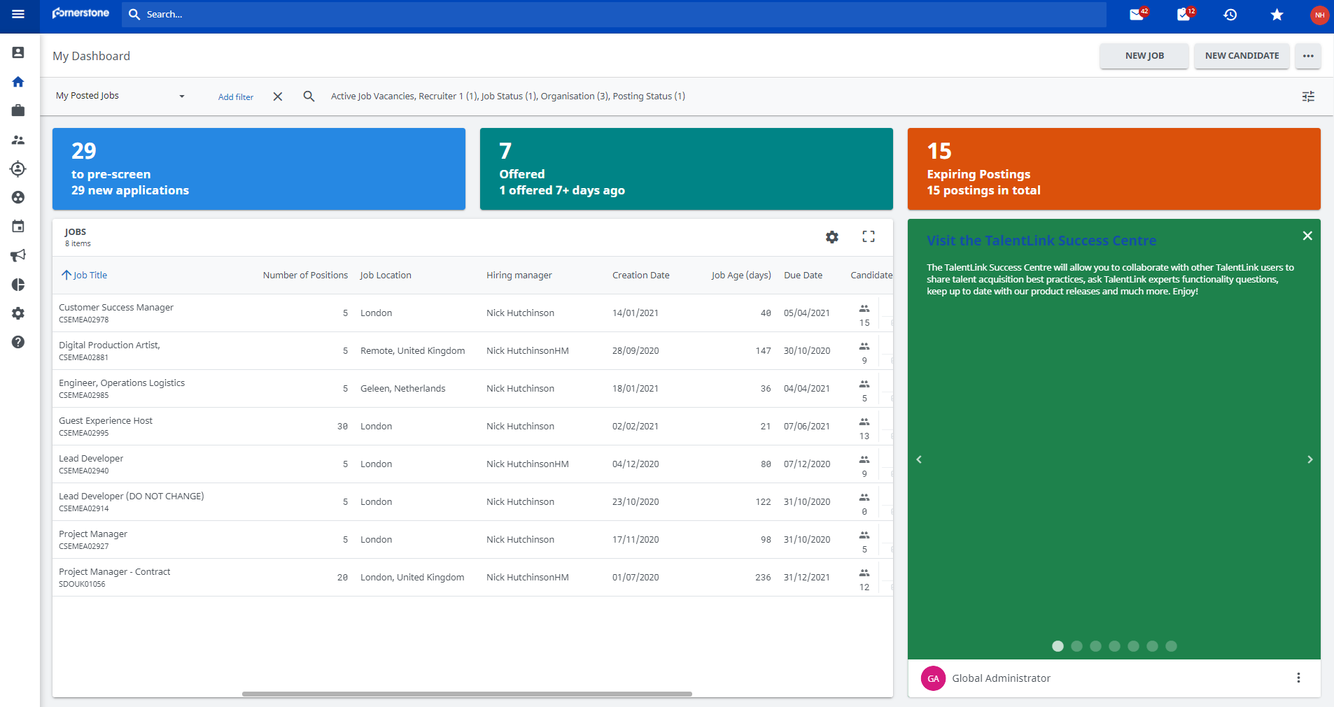 Recruiter dashboard homepage screenshot